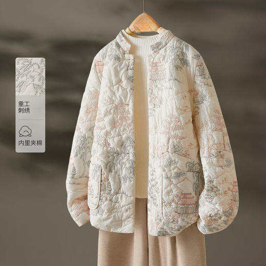 丁摩 时尚立领棉服女春秋新款冬装韩系棉袄夹棉外套刺绣棉衣5ZF-9578 商品图0