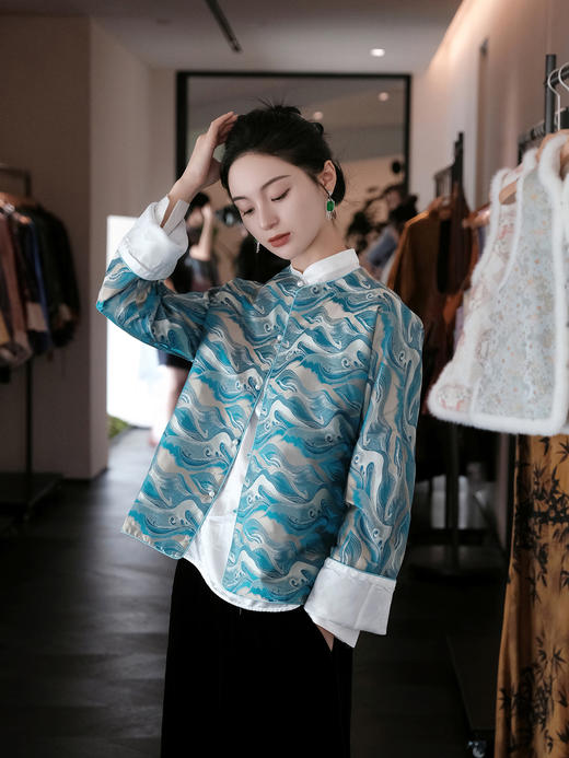 盛唐牡丹 |海浪纹重缎宋锦对襟外套 商品图10