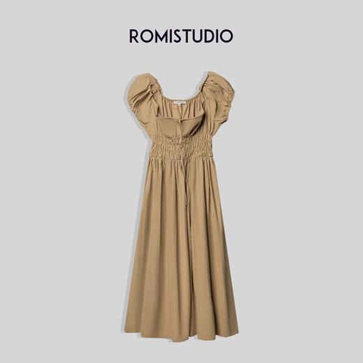 ROMI STUDIO-B 法式复古 收腰气质卡其色休闲长款连衣裙D3206 商品图3
