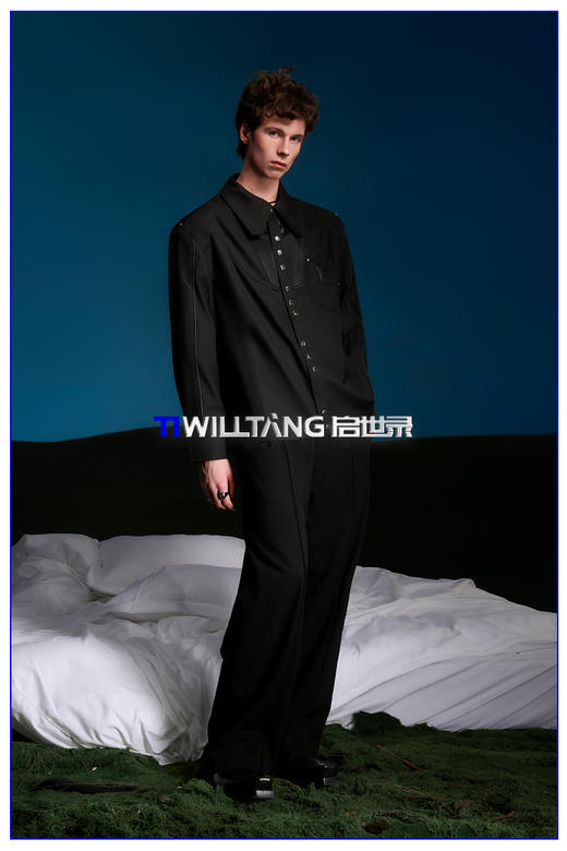 启世录TIWILLTANG“残世爵迹”先锋解构皮分割复袋长袖气质衬衫 商品图4