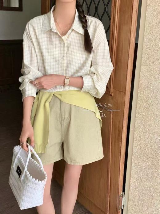 【GZ】无忧购韩系格子小清新人棉百搭宽松大版衬衫+披肩两件套8868（截单后7天发货) 商品图9