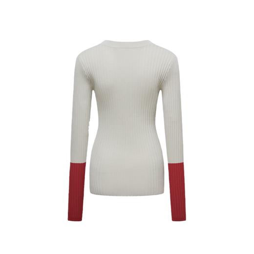 NUTH 撞色袖口修身不规则下摆针织衫V领上衣女黑灰/深浅蓝/红米色 商品图10