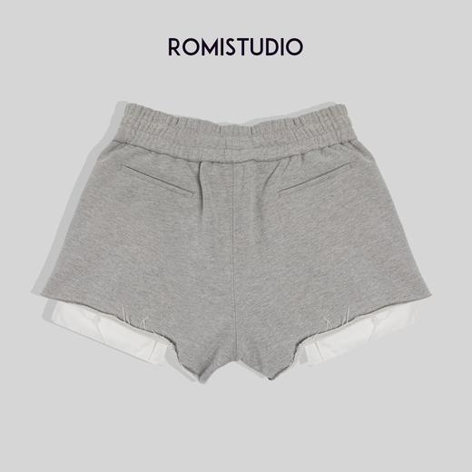 ROMI STUDIO【高品质】复古休闲高腰抽绳灰色舒适短裤K3216 商品图4
