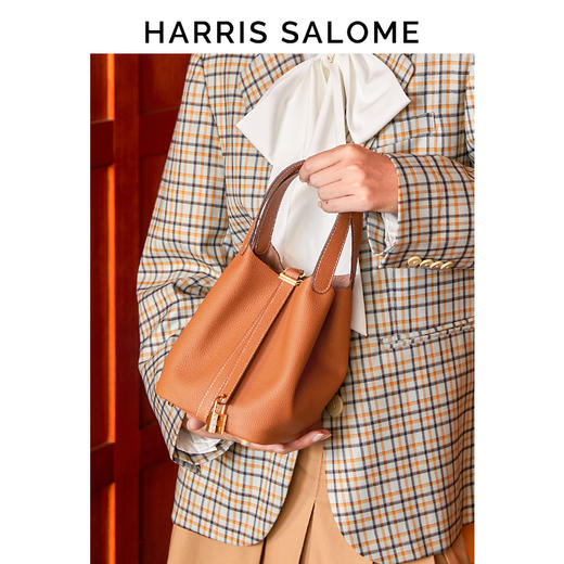 HARRIS SALOME金扣莱蓝子大容量通勤包牛皮手提手挎包水桶包 商品图1