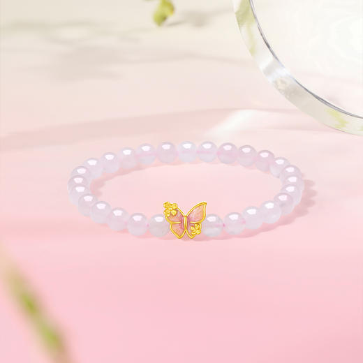  周六福黄金手串女款3d硬金定价粉海蝴蝶芙蓉石手链送女友礼物官方 商品图4