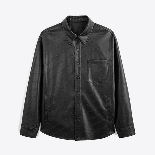 GXG男装 城市回溯黑色柔软皮衣暗纹满印翻领衬衫外套  秋季热卖 商品图4