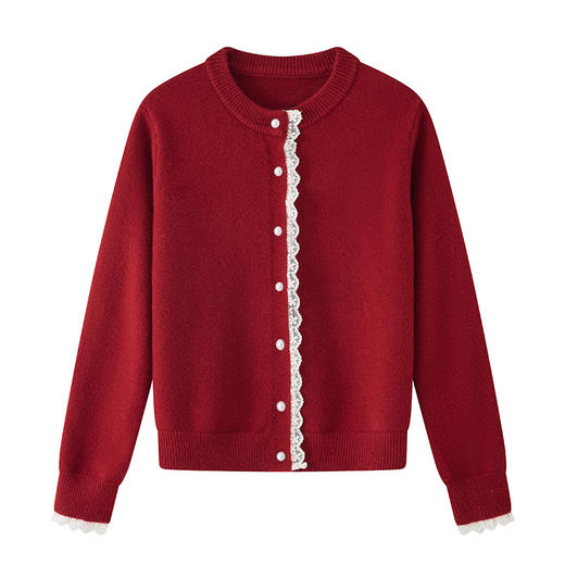 CC-22-2501红色时尚上衣女时髦洋气长袖2025春季新款本命年开衫针织外套小衫 商品图4