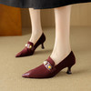 【预售5天】尖头粗跟高跟鞋女羊翻皮水钻深口单鞋子DB&M6171 商品缩略图0