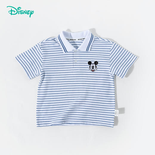 迪士尼【米奇条纹POLO衫】25夏季新款男童纯棉短袖宽松透气T恤ZD2ES027 商品图3