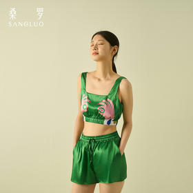【采】SANGLUO OKK萌趣弹力桑蚕丝睡衣吊带短裤轻运动可外穿家居服套装