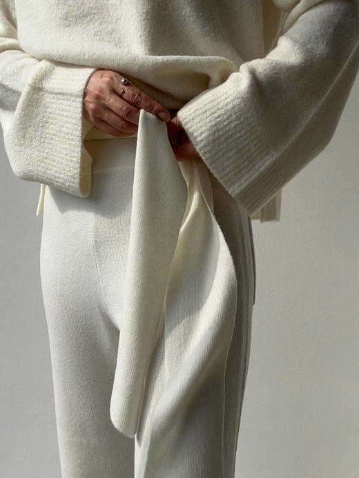 ZAANLI｜ZN40007 既白色 飘带羊绒羊毛针织长裤 商品图8