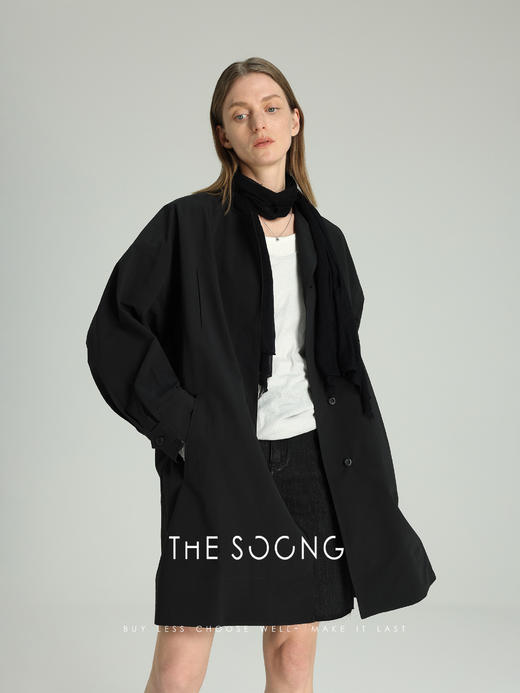 THESOONG‘有风度’极简舒适质感无领单排扣风衣外套HWWT6488 商品图1