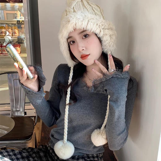 avann 阿曼衣蕾丝V领针织拼接打底衫 优雅气质 通勤穿搭 多色可选11104 商品图9