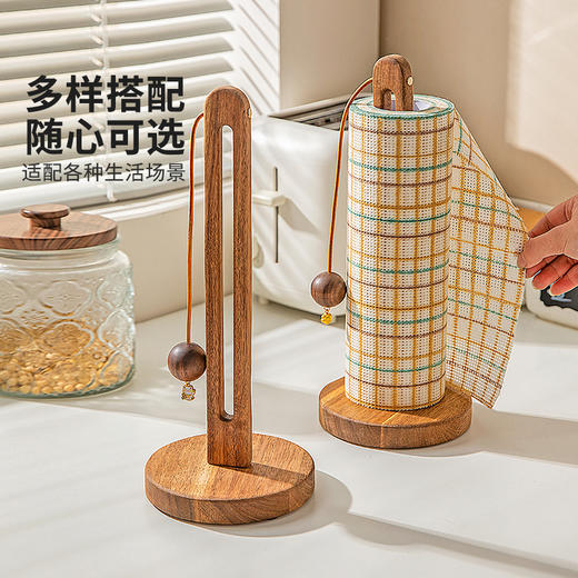 摩登主妇厨房纸巾架立式木质懒人抹布免打孔吸油纸卷纸收纳置物架 商品图4