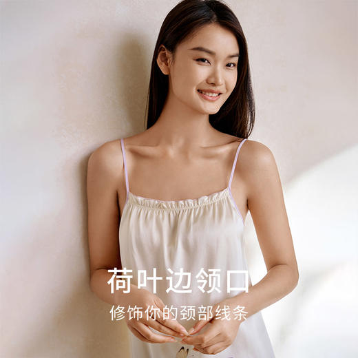 花影玉簪】金三塔重磅真丝睡裙女100%桑蚕丝撞色印花吊带裙家居服  YSFFA303 商品图1