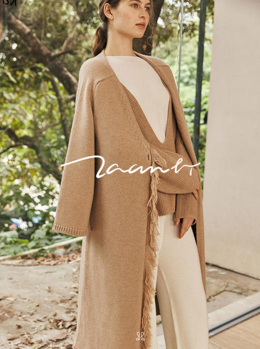 ZAANLI｜ZN20003-1 楸驼 灵动气质羊绒流苏长针织开衫 商品图9