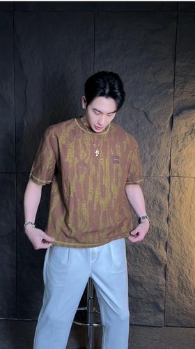 T2198早春新款时尚个性韩版撞色磨破圆领短袖T恤高级感设计轻奢上衣