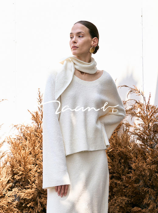 ZAANLI｜ZN10017 绵白色 云感羊绒羊毛水滴领针织上衣 商品图3