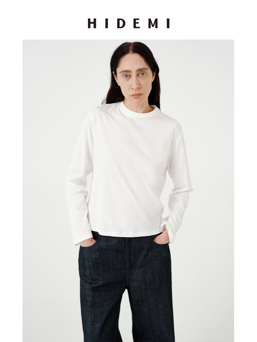 HIDEMI 自然纯棉织标系列圆领透气舒适长袖t恤 商品图5