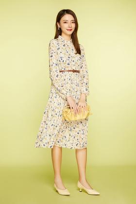 Le Malene 压褶皮带收腰碎花连衣裙 11416