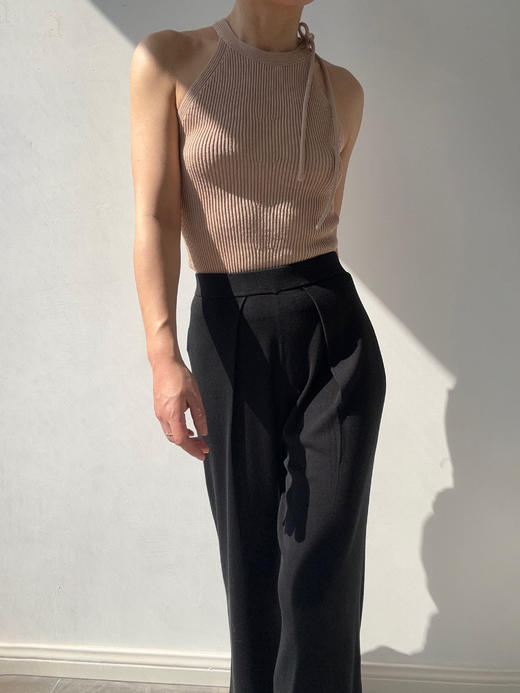 ZAANLI｜ZN40006 雾黑色 桑蚕丝垂感前褶针织阔腿裤 商品图5