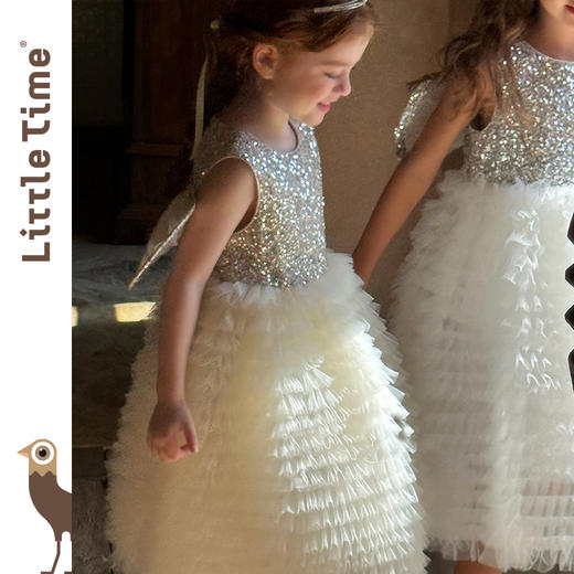 Littletime女童连衣裙2025春夏公主裙礼服儿童甜美网纱亮片蛋糕裙 商品图4