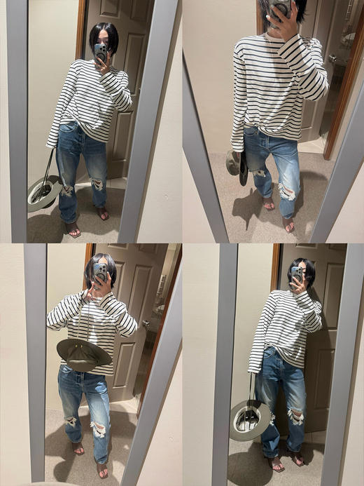 HIDEMI 自然纯棉织标系列圆领透气舒适长袖t恤 商品图1