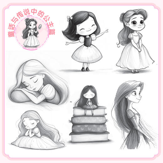 儿童插画线稿素材集 公主卷 儿童创意插画素材图集图册 童话公主简笔画画册 铅笔素描*基础绘画自学入门 商品图2