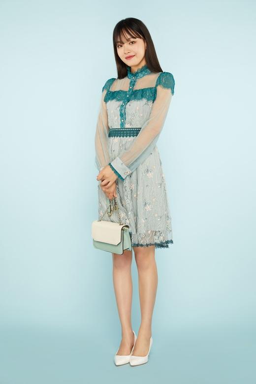 ELLA JADE 绿色花边刺绣蕾丝收腰连衣裙 11424 商品图1