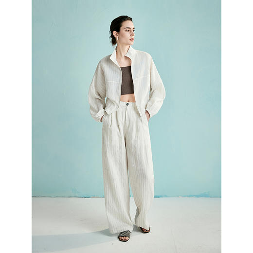 棉仓362618016-初棉苣轻薄亚麻色织条纹宽松休闲裤 商品图1