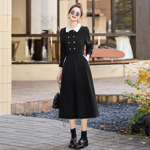 气质优雅撞色小翻领，长袖修身显瘦连衣裙HMQY2890 商品图3