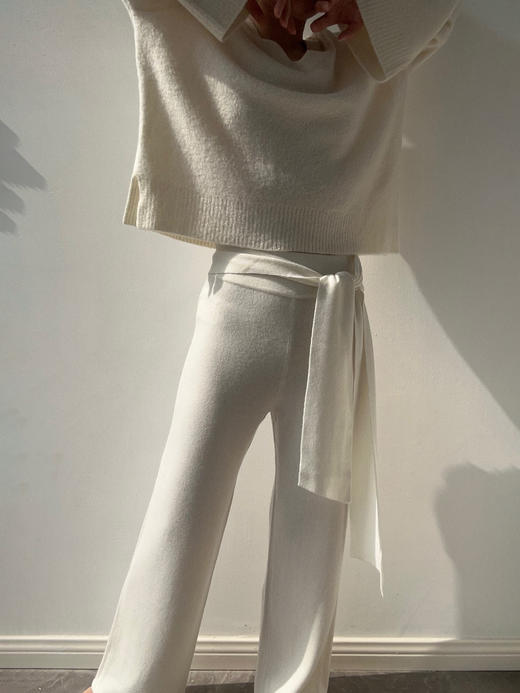 ZAANLI｜ZN40007 既白色 飘带羊绒羊毛针织长裤 商品图6