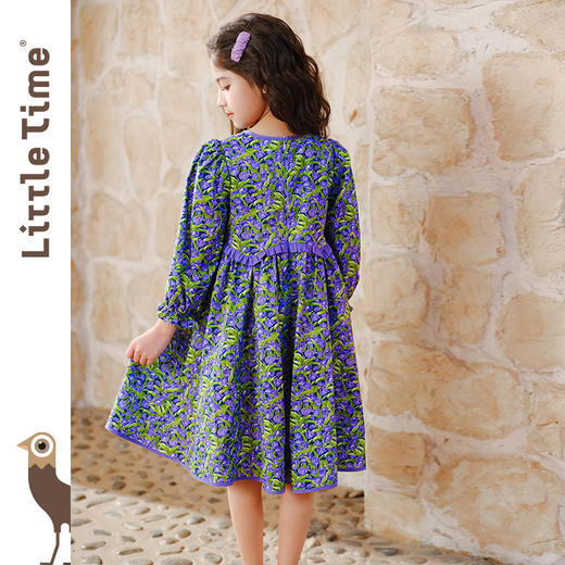 Little time女童连衣裙2025春季新款法式公主裙儿童复古碎花长裙 商品图3