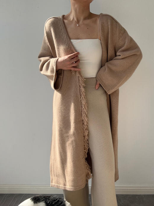 ZAANLI｜ZN20003-1 楸驼 灵动气质羊绒流苏长针织开衫 商品图6