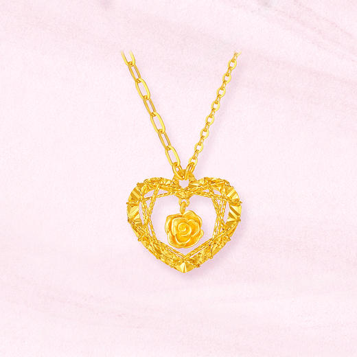  周六福5G黄金计价足金链坠爆闪爱心玫瑰花园情人节新品情人节礼 商品图2