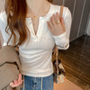 V领螺纹长袖上衣女可外穿早春秋季高级设计感内搭打底衫正肩Tt恤 商品缩略图3