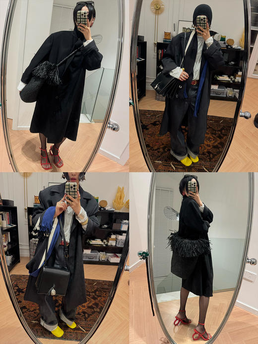 HIDEMI 甄选斜纹精纺高克重全羊毛复古廓形极简翻领式长款西装风衣 商品图1