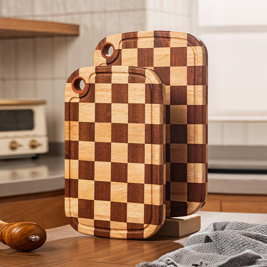 摩登主妇棋盘格菜板乌檀木防霉抗菌家用切菜板切水果案板实木砧板 商品图0