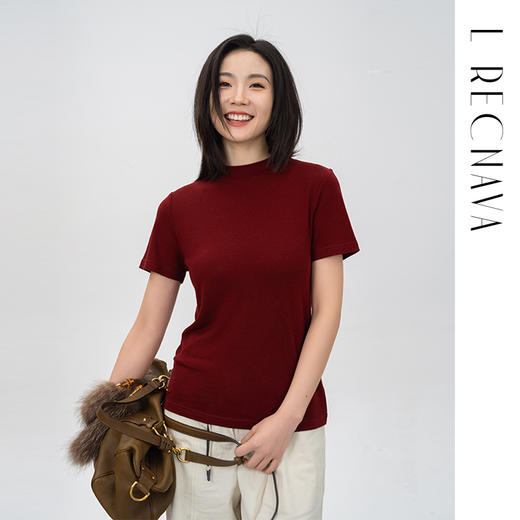 【天丝+超细美利奴羊毛】半高领气质羊毛软糯T 针织短袖 遮肉显瘦 商品图4