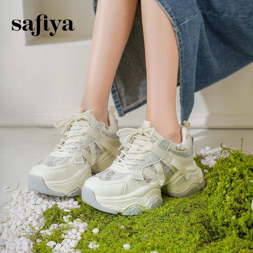 Safiya/索菲娅2025潮流街头透气网面蕾丝烫钻增高运动老爹鞋 SFD1112263 商品图4