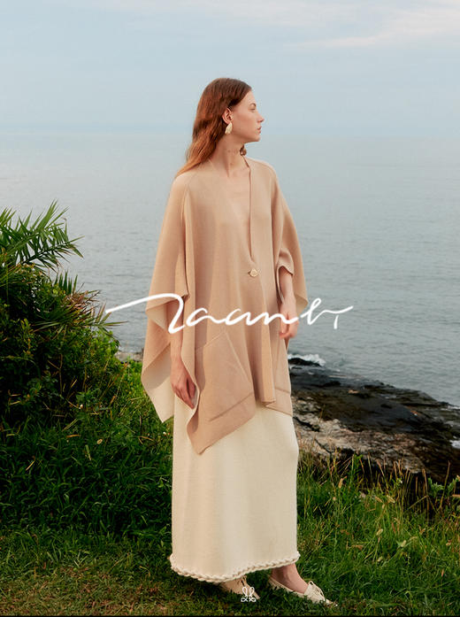 ZAANLI｜ZN60003 杏驼/既白 双面穿细腻感羊绒羊毛针织披肩外套 商品图1