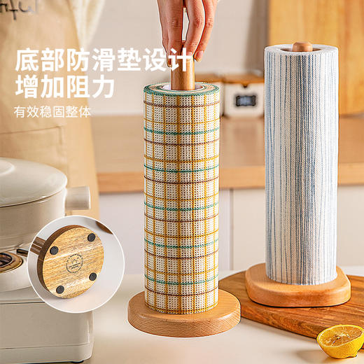 摩登主妇厨房纸巾架立式木质懒人抹布免打孔吸油纸卷纸收纳置物架 商品图2