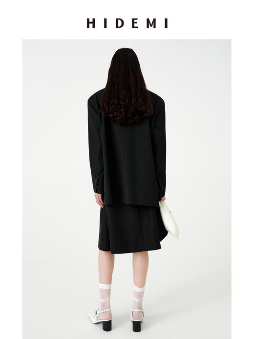 HIDEMI 银线细条纹极简大廓形垫肩大宽肩男朋友卷边西装 商品图11