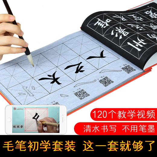 墨点字帖：【视频指导水写布】毛笔套装初学墨点毛笔字帖练字专用本初学者入门套装小学生儿童书法临摹荆霄鹏颜真卿多宝塔碑毛笔字水写布 商品图1