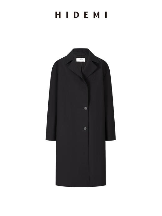 HIDEMI 甄选斜纹精纺高克重全羊毛复古廓形极简翻领式长款西装风衣 商品图6