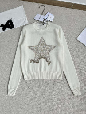 D家 2025秋冬新款刺绣大五角星提花圆领羊绒毛衣