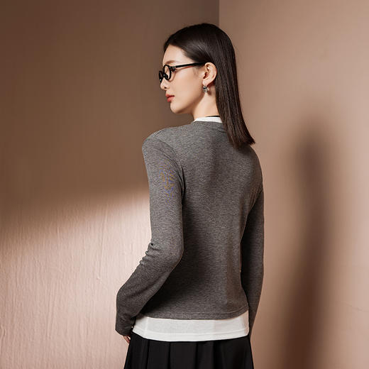 I'd爱帝莱赛尔绵羊毛时尚撞色假两件针织打底衫 商品图4