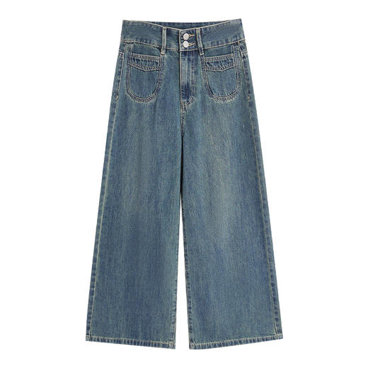 【小个子】 IEF/爱依服2025 春季 韩版时尚长裤女微喇小众设计牛仔阔腿裤DS36868 商品图5