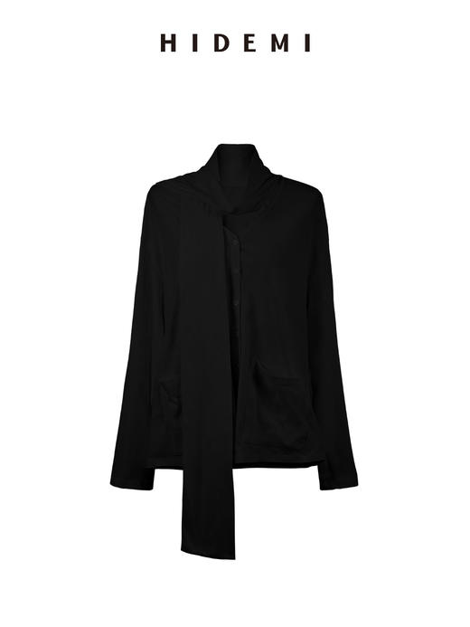 HIDEMI甄选进口纯棉纱线极简围巾T恤设计感V领口袋长袖纽扣衬衫女 商品图12