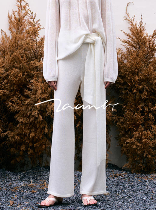 ZAANLI｜ZN40007 既白色 飘带羊绒羊毛针织长裤 商品图1
